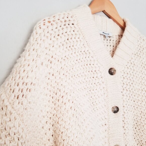 NEW Madewell Bomber Cardigan Sweater XXL Antique Cream Chunky Wool Blend $148 - Picture 12 of 16